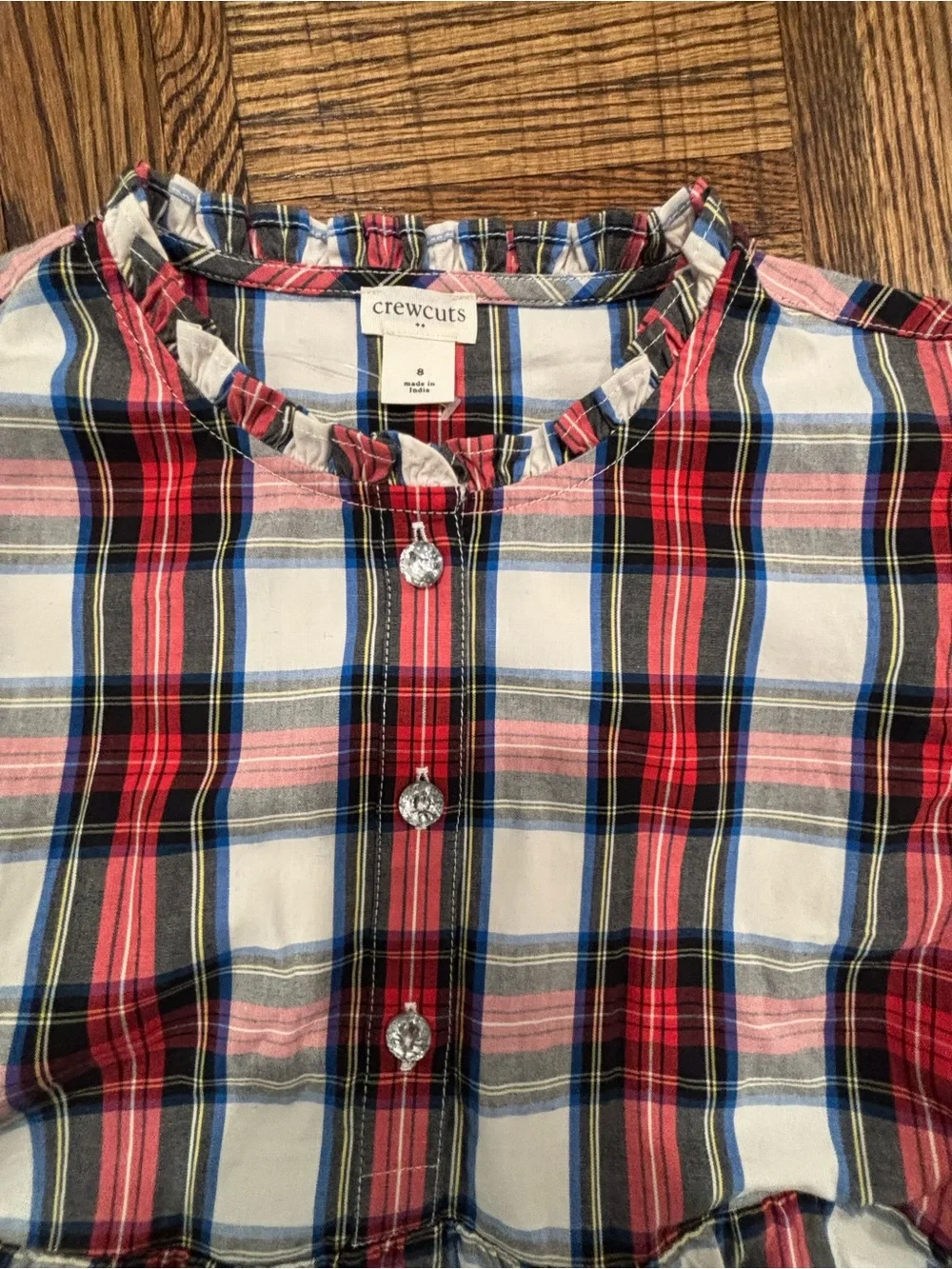 Crewcuts Girls Red Plaid Tiered Long-Sleeve Dress
